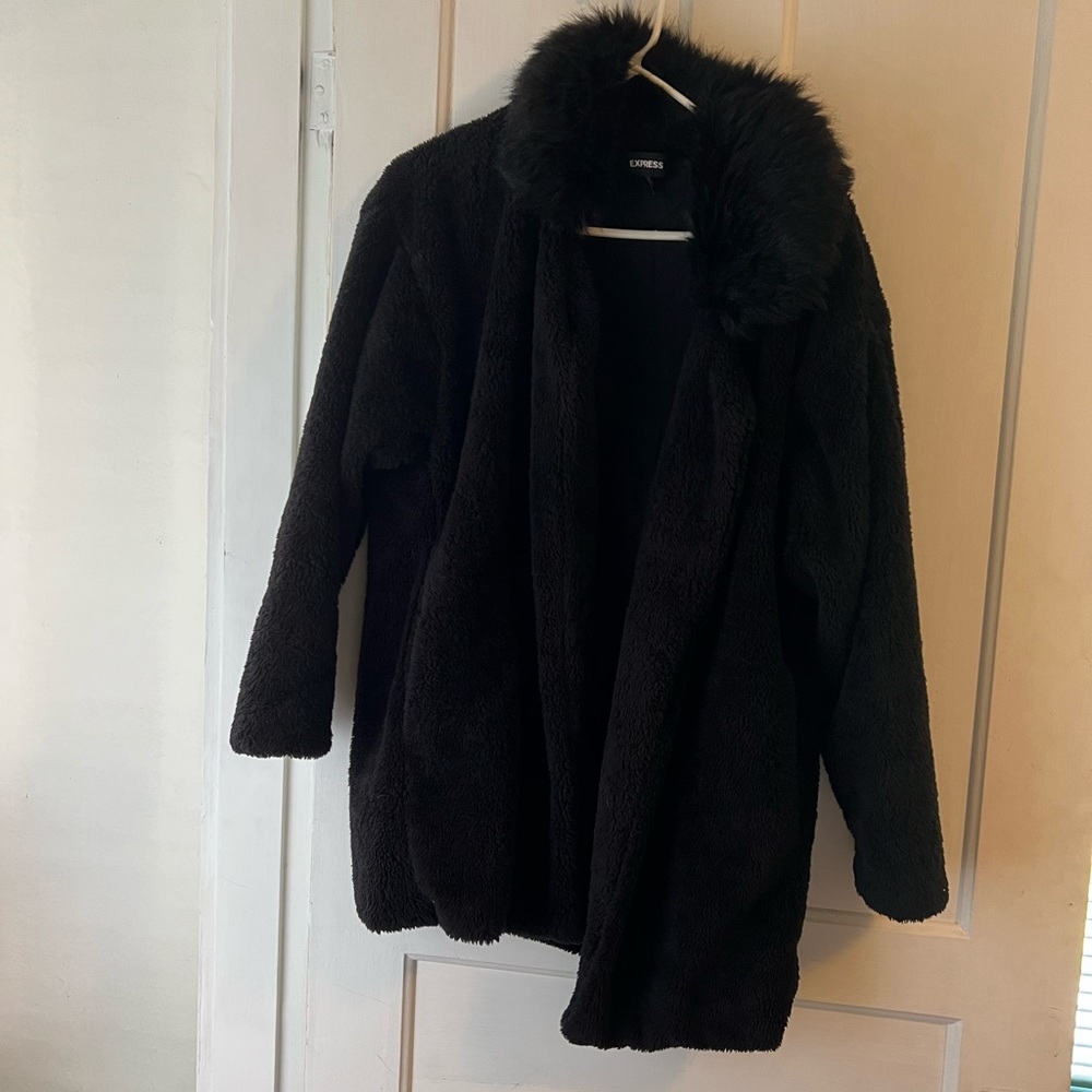 Black fuzzy/furry coat, size xs from Express